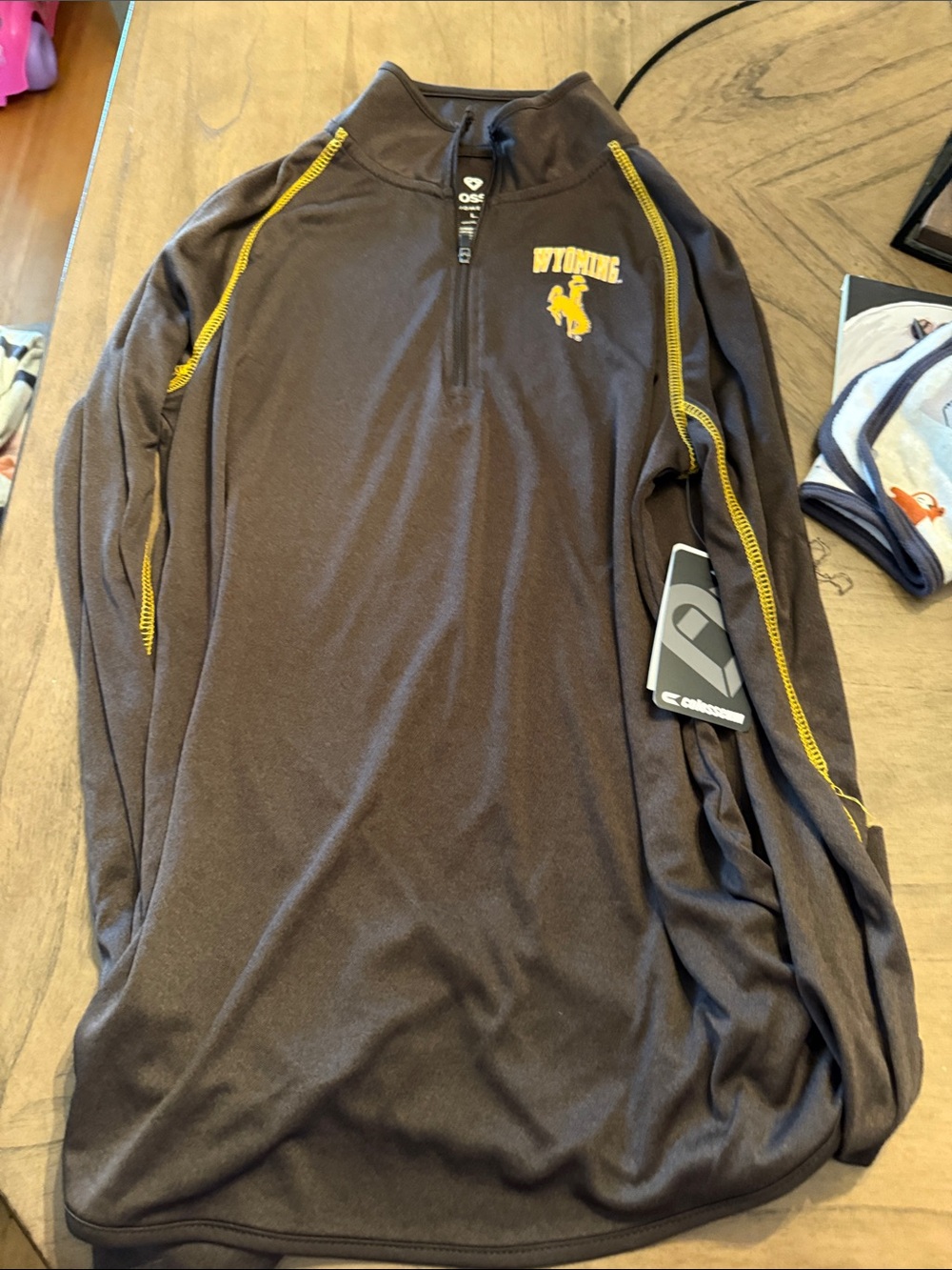 Colosseum Brown Quarter-Zip Pullover with Gold Wyoming Logo